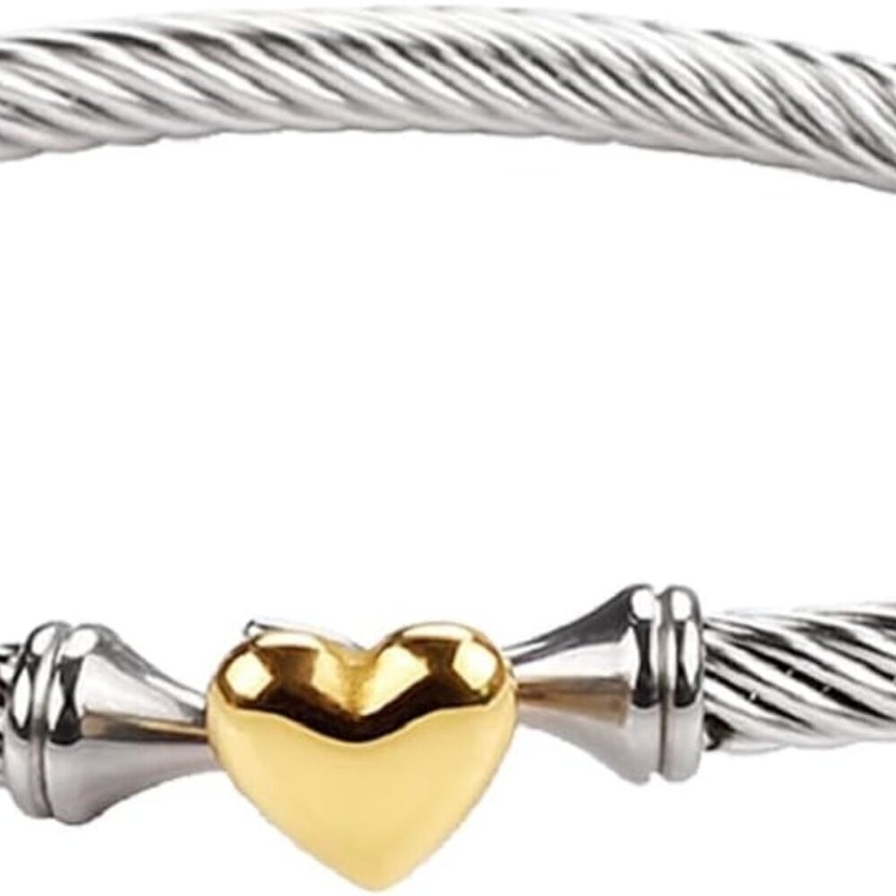Adjustable Stainless Steel Gold Plated Love Heart Bracelet for Women Men